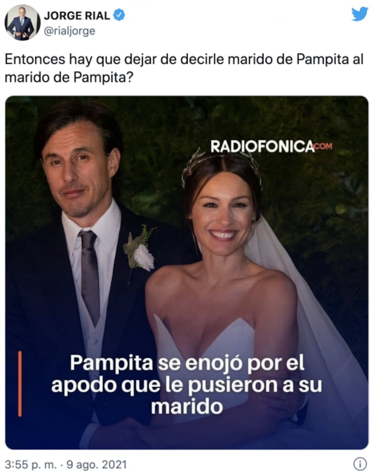 Jorge Rial les dedicó una filosa chicana a Pampita y Roberto García Moritán: "¿Hay que dejar de decirle 'el marido de Pampita'?"