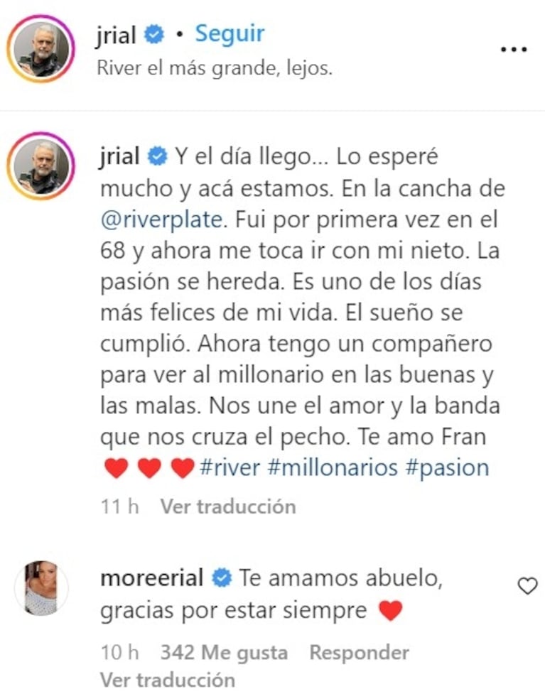 Jorge Rial llevó a su nieto por primera vez a la cancha de River: la tierna reacción de su hija More