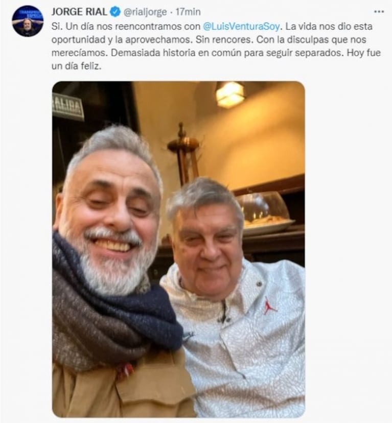 Jorge Rial y Luis Ventura se reconciliaron y se mostraron juntos: "Pedí disculpas por lo que era necesario"