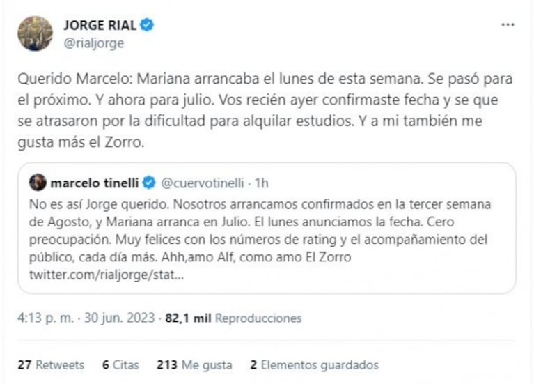 Jorge Rial y Marcelo Tinelli se cruzaron con todo por la programación en América: "Besito en la frente"