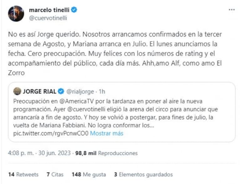 Jorge Rial y Marcelo Tinelli se cruzaron con todo por la programación en América: "Besito en la frente"