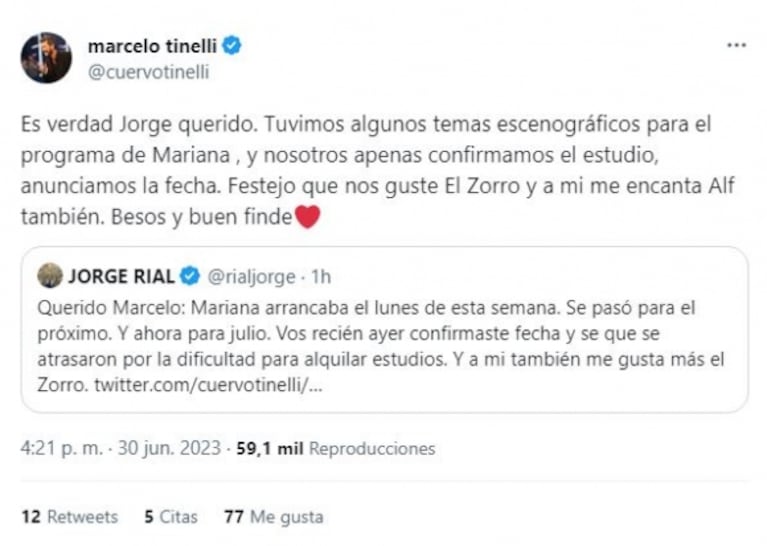 Jorge Rial y Marcelo Tinelli se cruzaron con todo por la programación en América: "Besito en la frente"