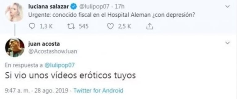 Juan Acosta se burló del análisis político de Luciana Salazar con un desubicado tweet: el picante contraataque