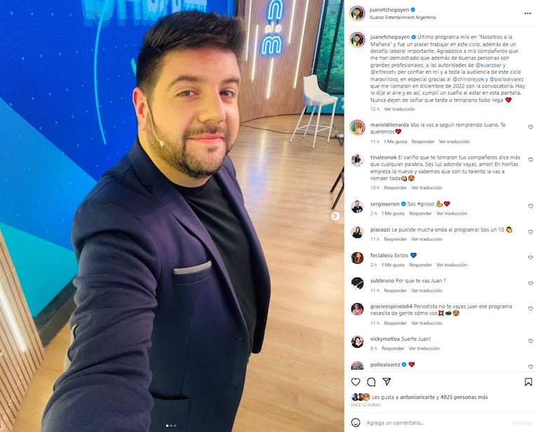 Juan Etchegoyen se despidió de Nosotros a la mañana en sus redes sociales