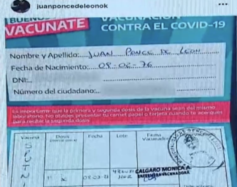 Juan Ponce de León se vacunó contra el coronavirus y causó polémica: "¡Y adentro!"