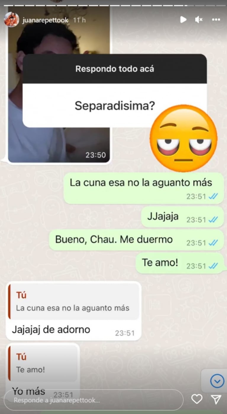 Juana Repetto enfrentó enojada la versión de separación y mostró su chat con Sebastián Graviotto 