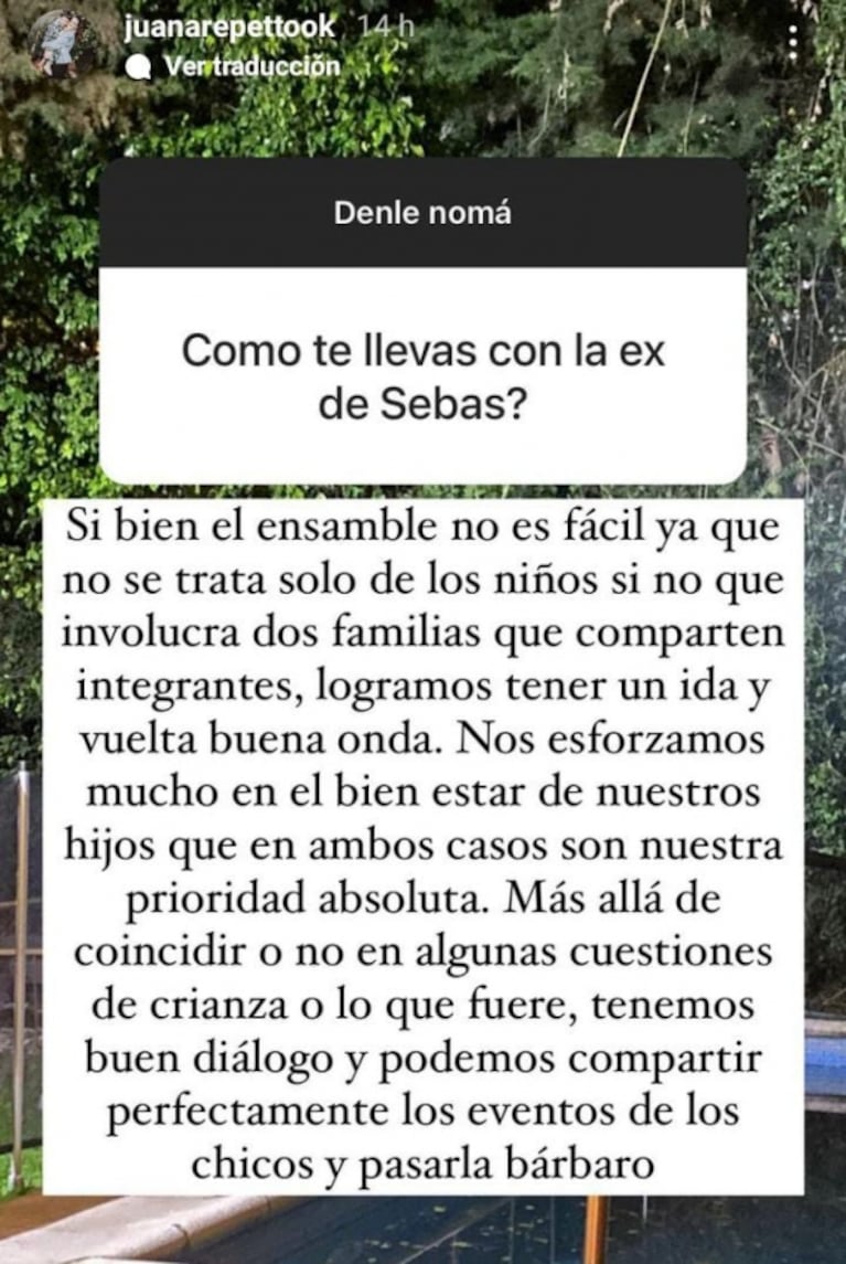 Juana Repetto habló a fondo de su relación con la ex de Sebastian Graviotto: "Nos esforzamos mucho por el bienestar de nuestros hijos"