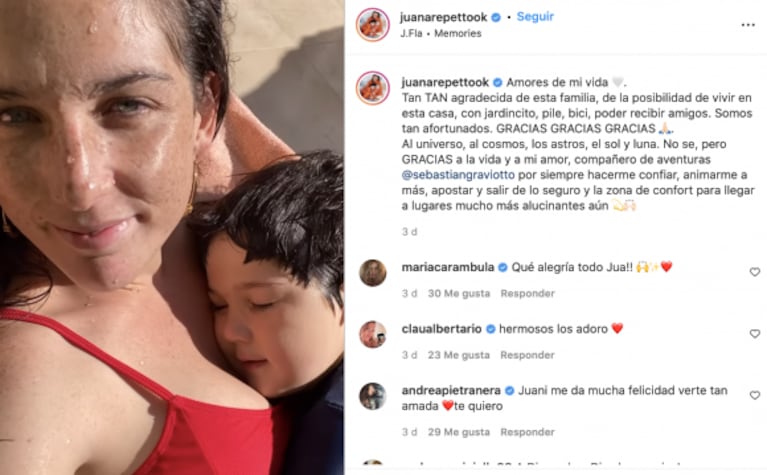 Juana Repetto les dedicó un emotivo mensaje a sus hijos y a su marido: "Tan agradecida por esta familia"