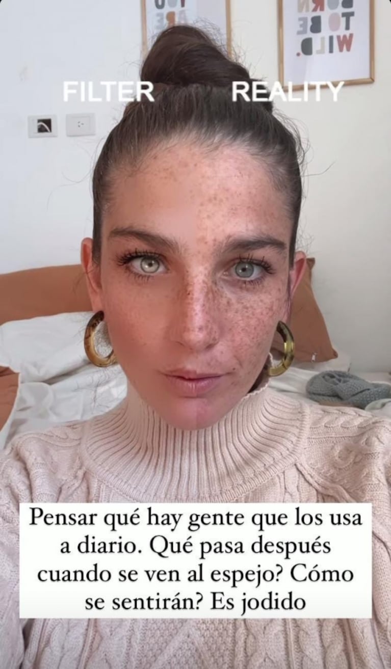 Juana Repetto se mostró con y sin filtro para lanzar una fuerte reflexión: "¿Qué pasa después cuando se ven?"