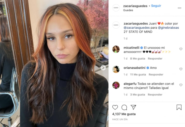 Juanita Tinelli se animó a un jugado cambio de look y se tiñó el cabello de dos colores