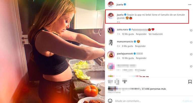 Juariu mostró su pancita de cinco meses de embarazo y comparó a su bebé con una verdura: la foto