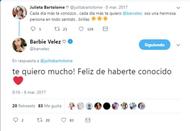 Juli Bartolomé, actual conquista de Fede Bal, es amiga de Barbie Vélez: sus cariñosos mensajes en las redes 