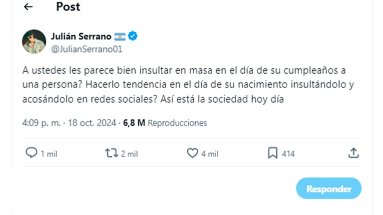 Julián Serrano, destrozado por el hate que recibió por su mensaje sobre Liam Payne: su radical decisión