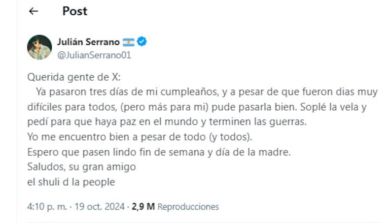 Julián Serrano, destrozado por el hate que recibió por su mensaje sobre Liam Payne: su radical decisión