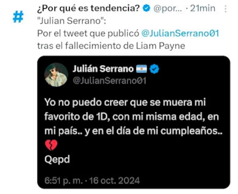 Julián Serrano, destrozado por el hate que recibió por su mensaje sobre Liam Payne: su radical decisión