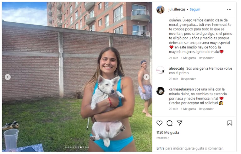 Julieta Illescas, la exnovia de Marcos Ginocchio, decidió poner su perfil de Instagram en público y varias fanáticas del campeón expresaron sus opiniones. (Foto: Captura / Instagram - juli.illescas).