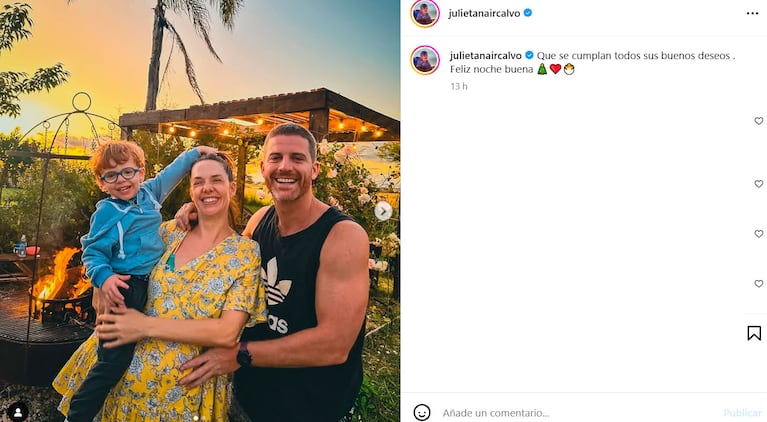 Julieta Nair Calvo celebró Navidad embarazada, junto a Andrés Rolando y su hijo.