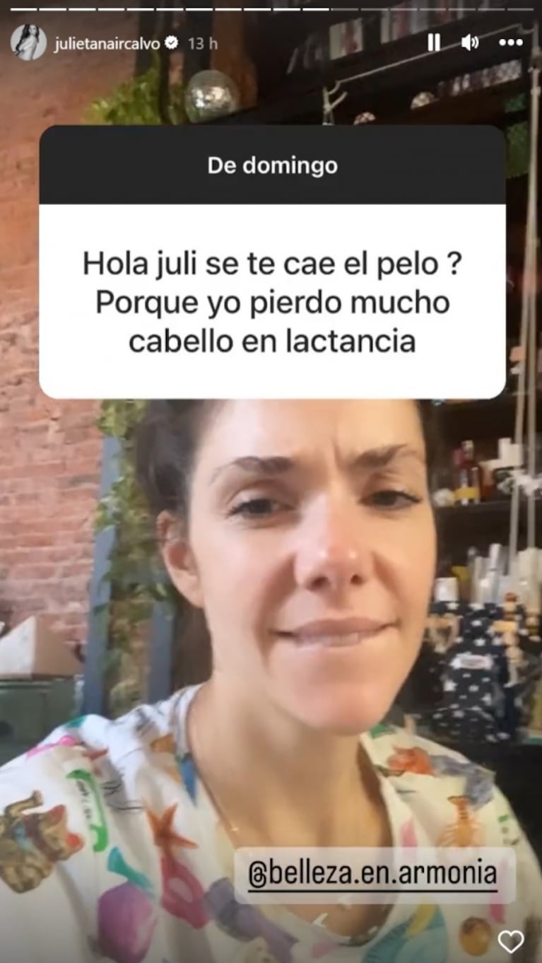 Julieta Nair Calvo contó por qué se le está cayendo el pelo sin parar: "Angustia y llanto"