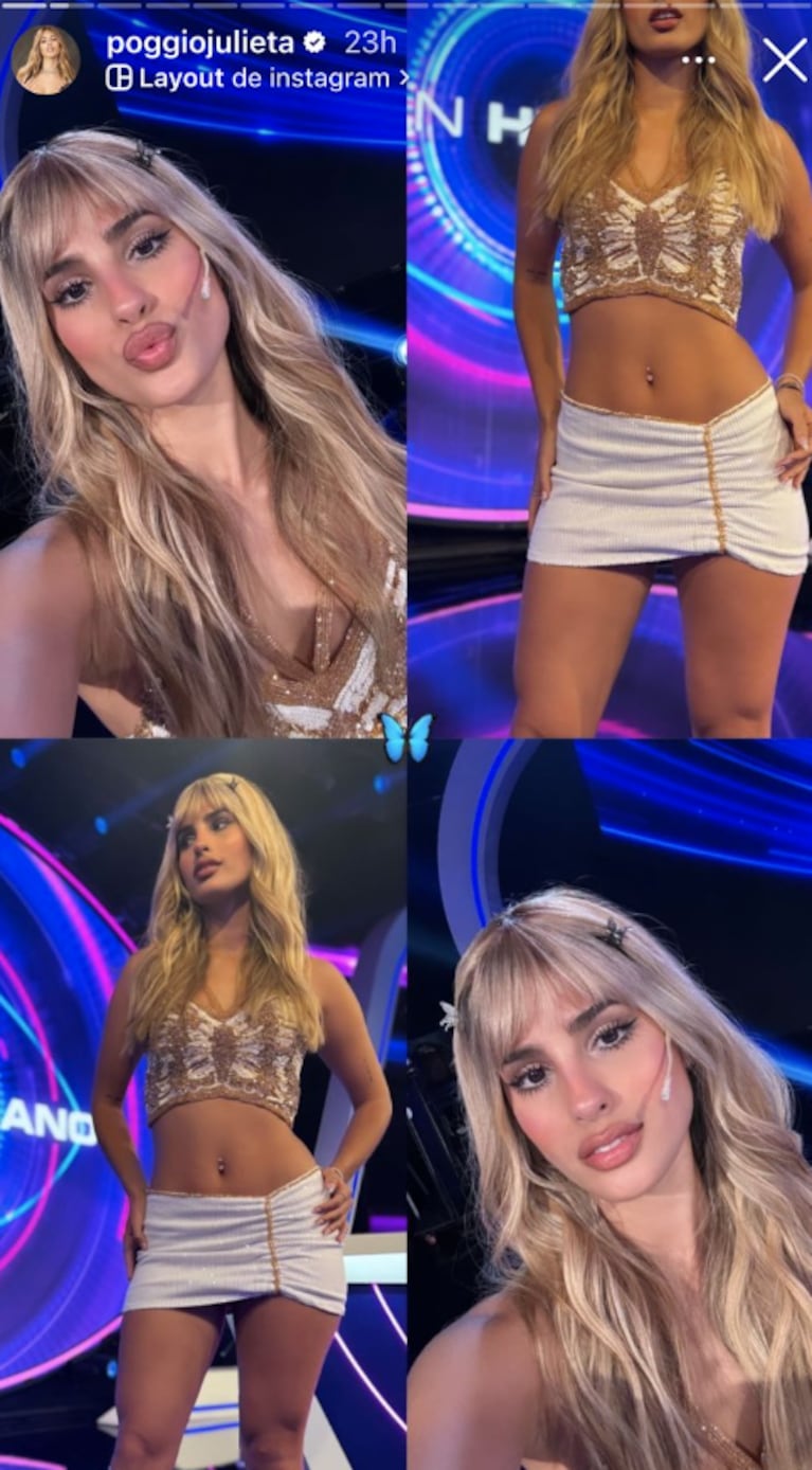 Julieta Poggio estrenó un look inspirado en Hannah Montana: flequillo recto, minifalda y plataformas