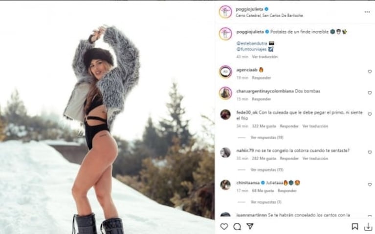 Julieta Poggio posó audaz en la nieve: las fotos que dejaron a Marcos Ginoccho sin aliento