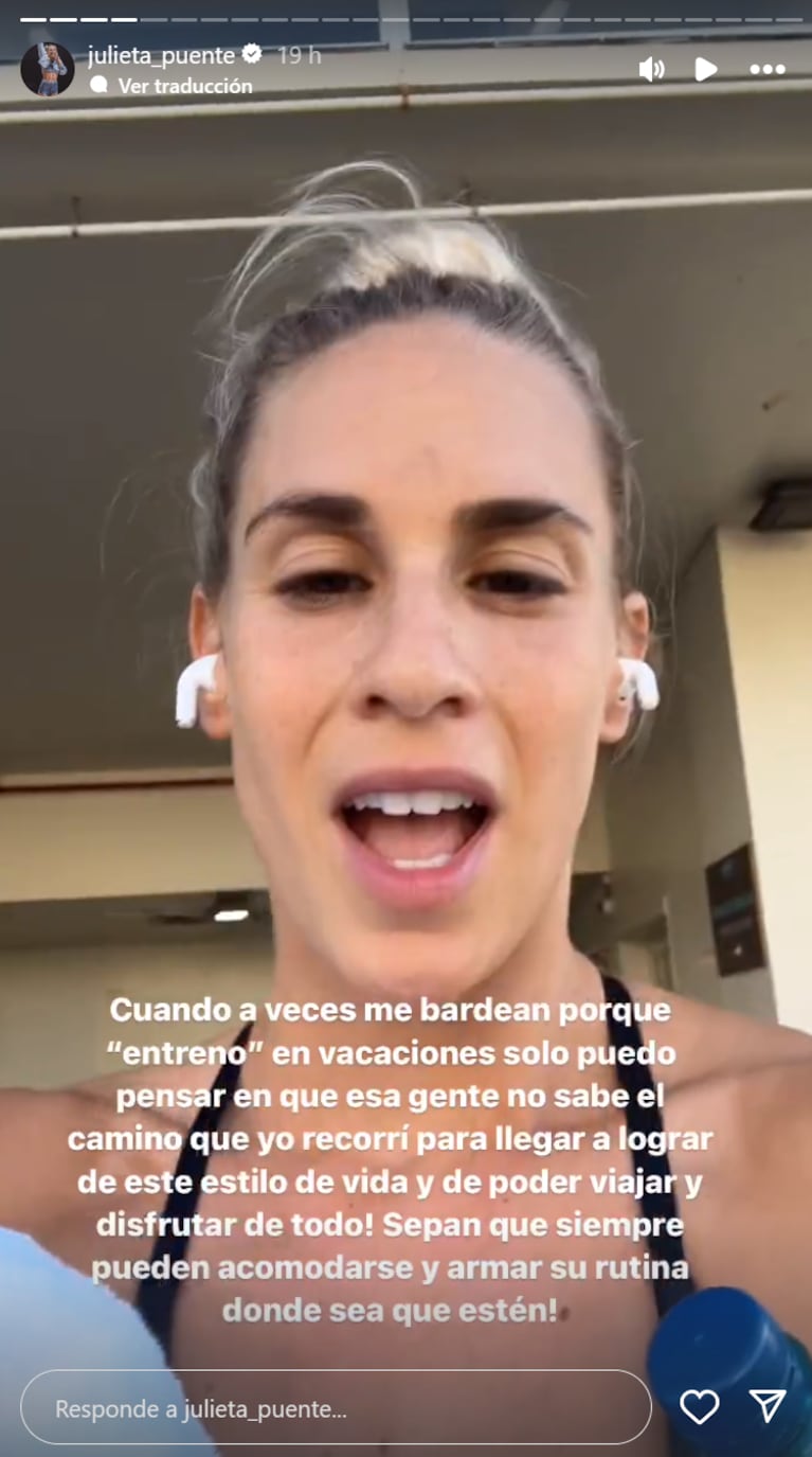 Julieta Puente apuntó sin filtro contra quienes la critican por entrenar en su luna de miel