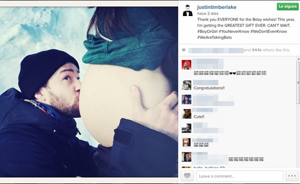 Justin Timberlake y la panza de Jessica Biel. (Foto: Instagram)