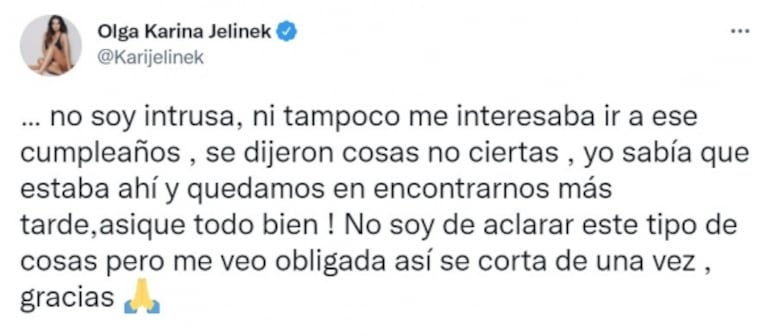 Karina Jelinek hizo un descargo tras la versión de pelea con Flor Parise por el cumpleaños de Rodrigo de Paul