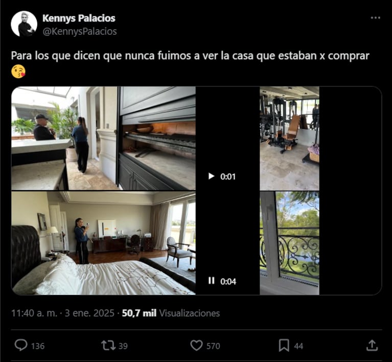 Kennys Palacios mostró en X más pruebas de que fueron a ver la casa que estaba por comprar con Mauro Icardi y que ahora viviría con la China Suárez.