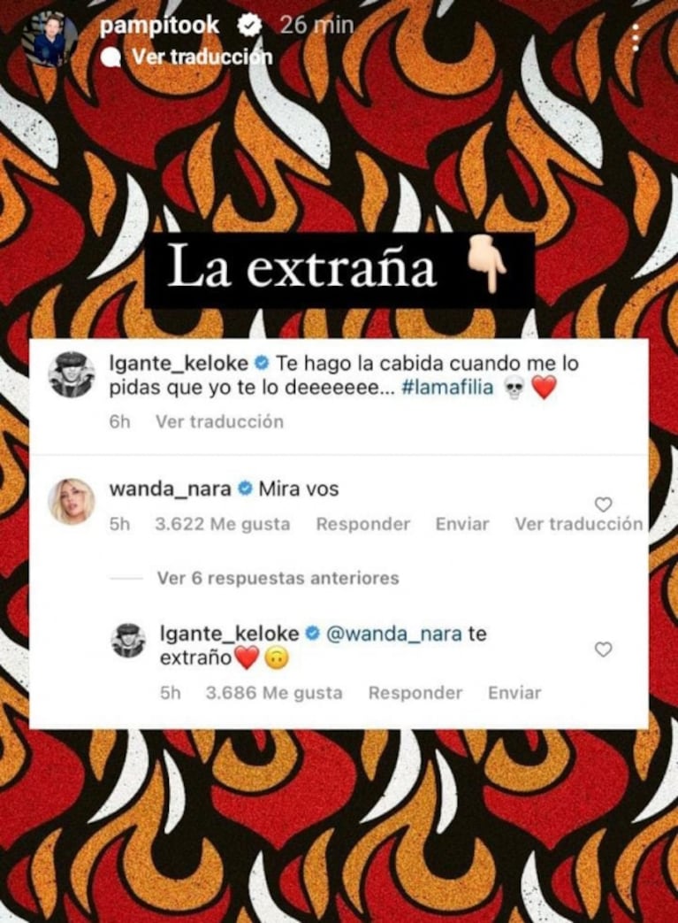 L-Gante hizo un picante posteo, Wanda Nara reaccionó y él le declaró públicamente: "Te extraño"