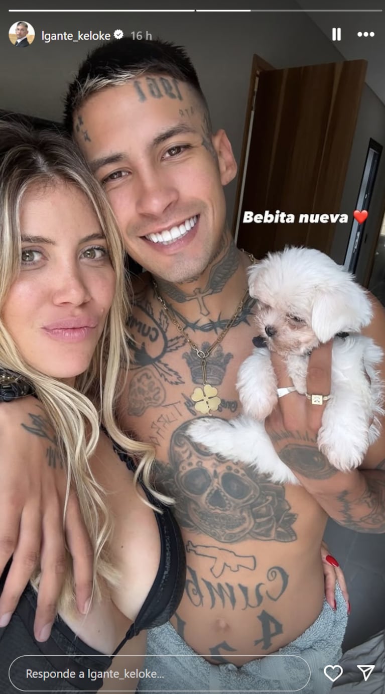 L-Gante presentó a su "nueva bebita" con Wanda tras su accidente. Foto: IG | @lgante_keloke