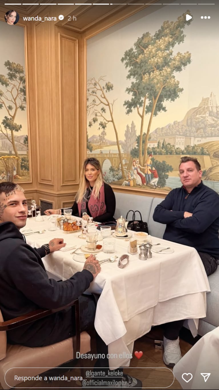 L-Gante y Maxi desayunando con Wanda en Italia.