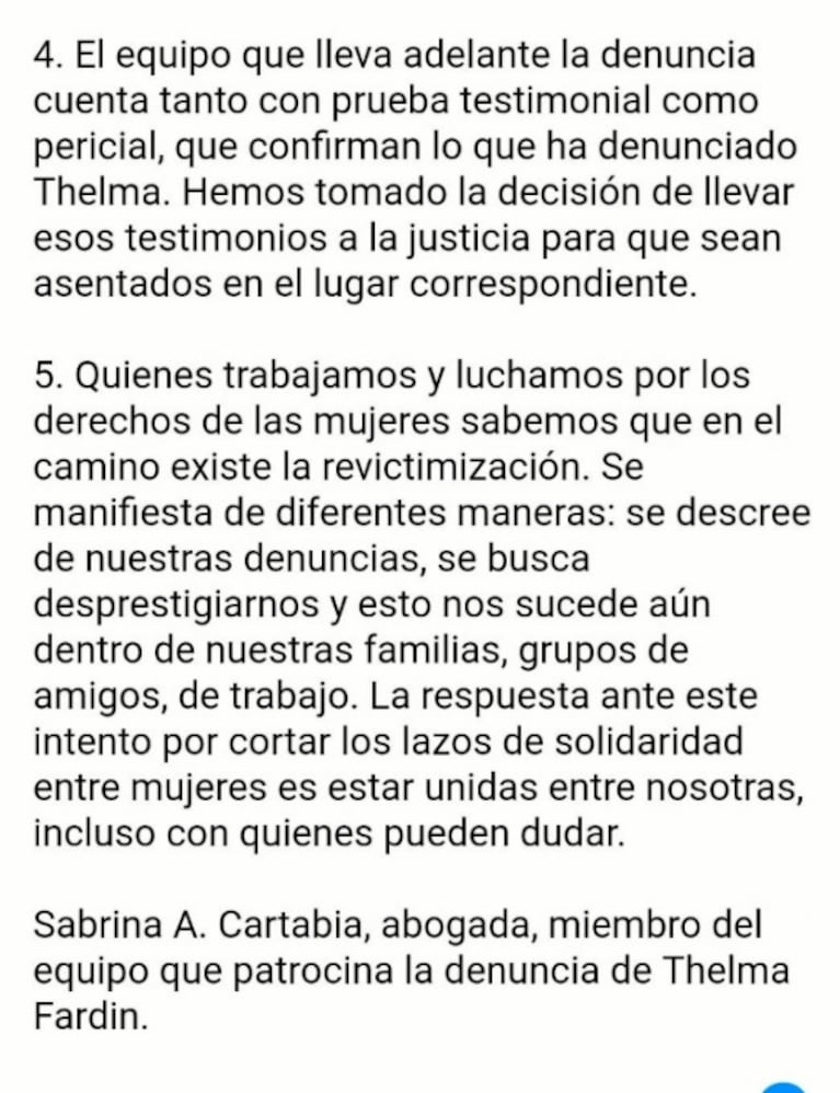 La abogada de Thelma Fardin, tras las declaraciones de la hermana de la actriz: "Es muy doloroso que no la apoye"