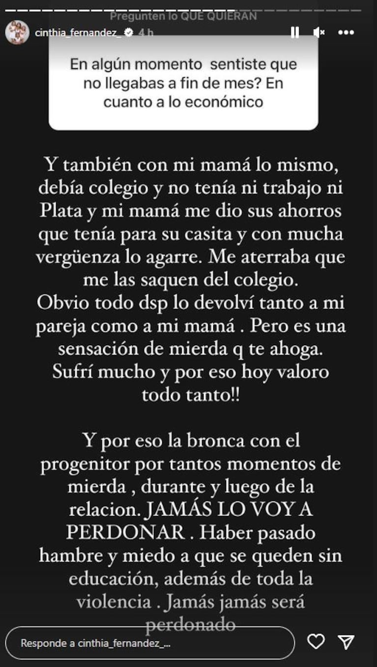 La angustia de Cinthia Fernández por no llegar a fin de mes: "Sin nada en la heladera"