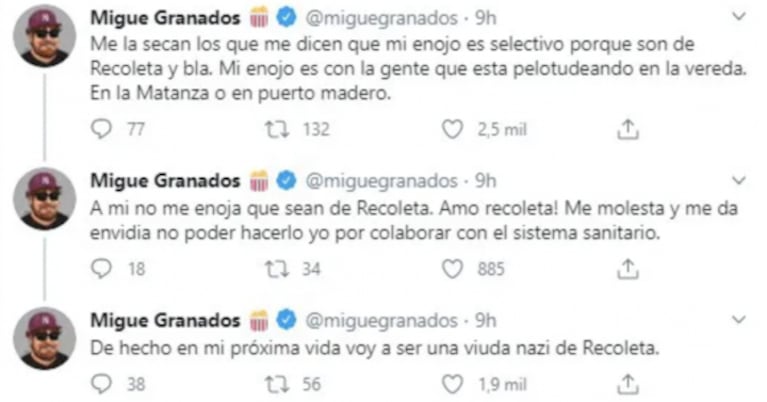 La bronca de Migue Granados con los vecinos de Recoleta que bailaron en la calle: "Esos imbéciles nos ocupan las camas después"