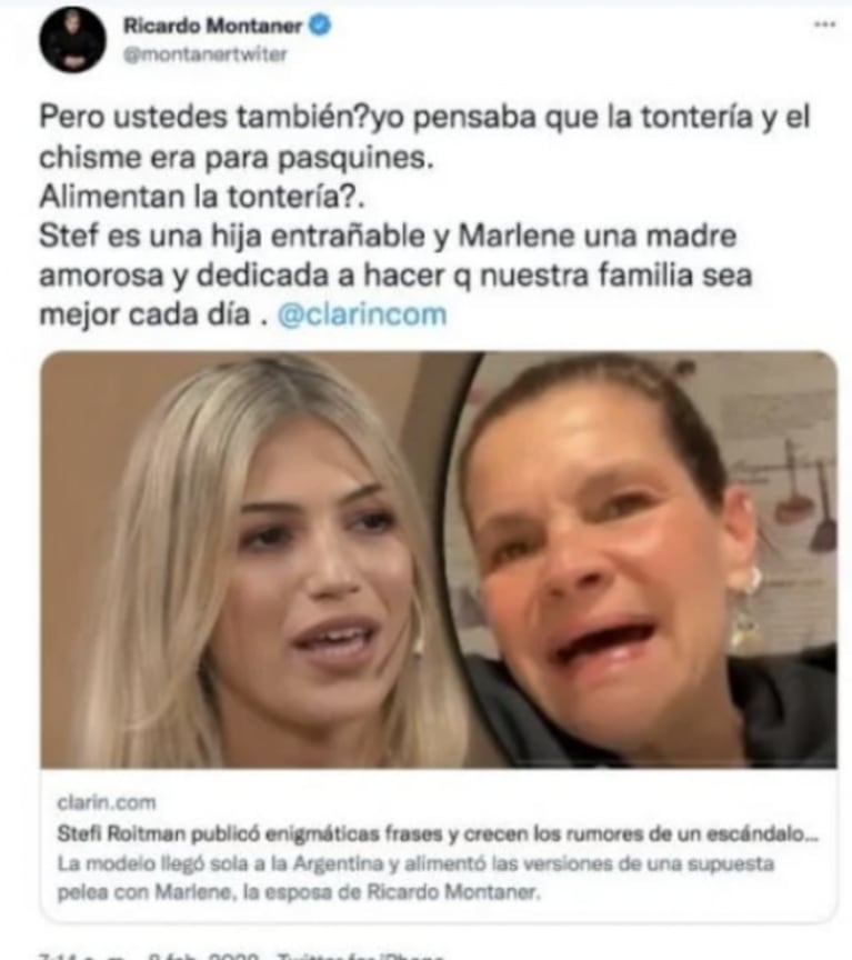 La bronca de Ricardo Montaner por el rumor de pelea entre Marlene Rodríguez  y Stefi Roitman: "Alimentan la tontería"