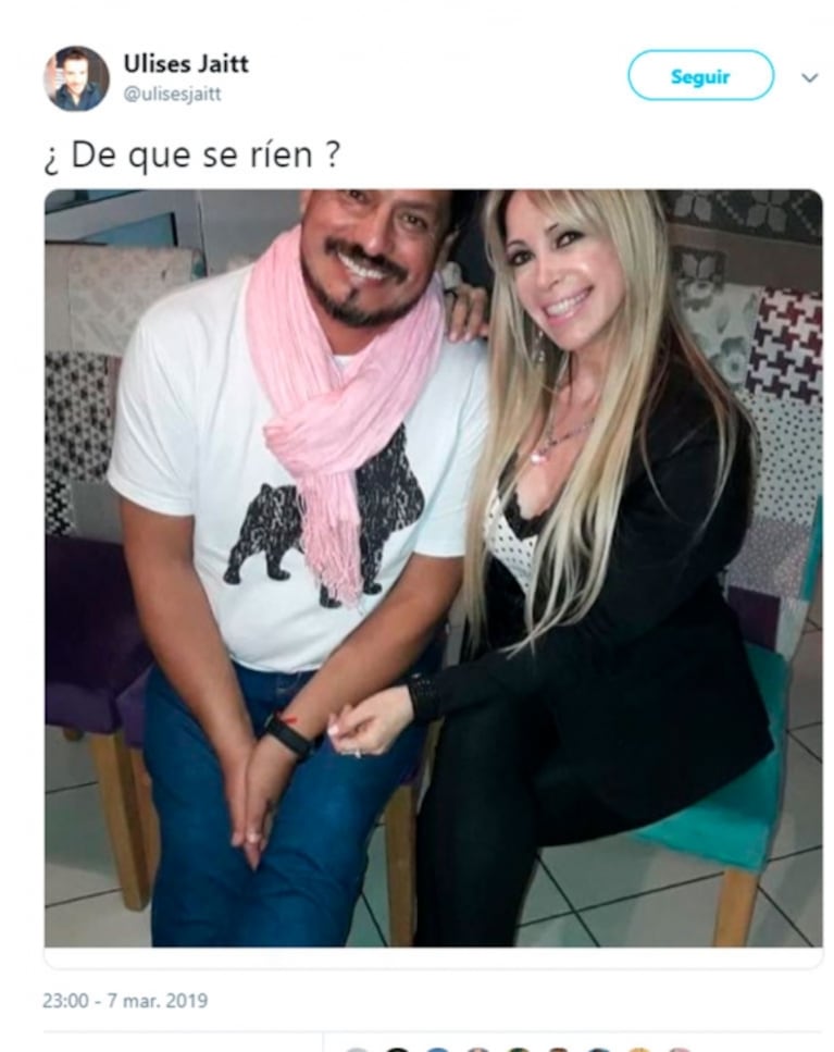 La bronca de Ulises Jaitt al ver una foto de Raúl Velaztiqui y la abogada Fernanda Herrera: "¿De qué se ríen?"