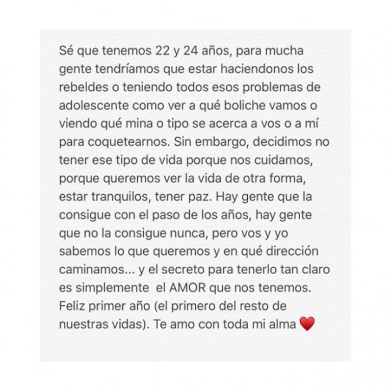 La carta de amor de Ivana Icardi a Luifa Galesio por su primer año de novios: "Sabemos que no podemos estar sin darnos amor"