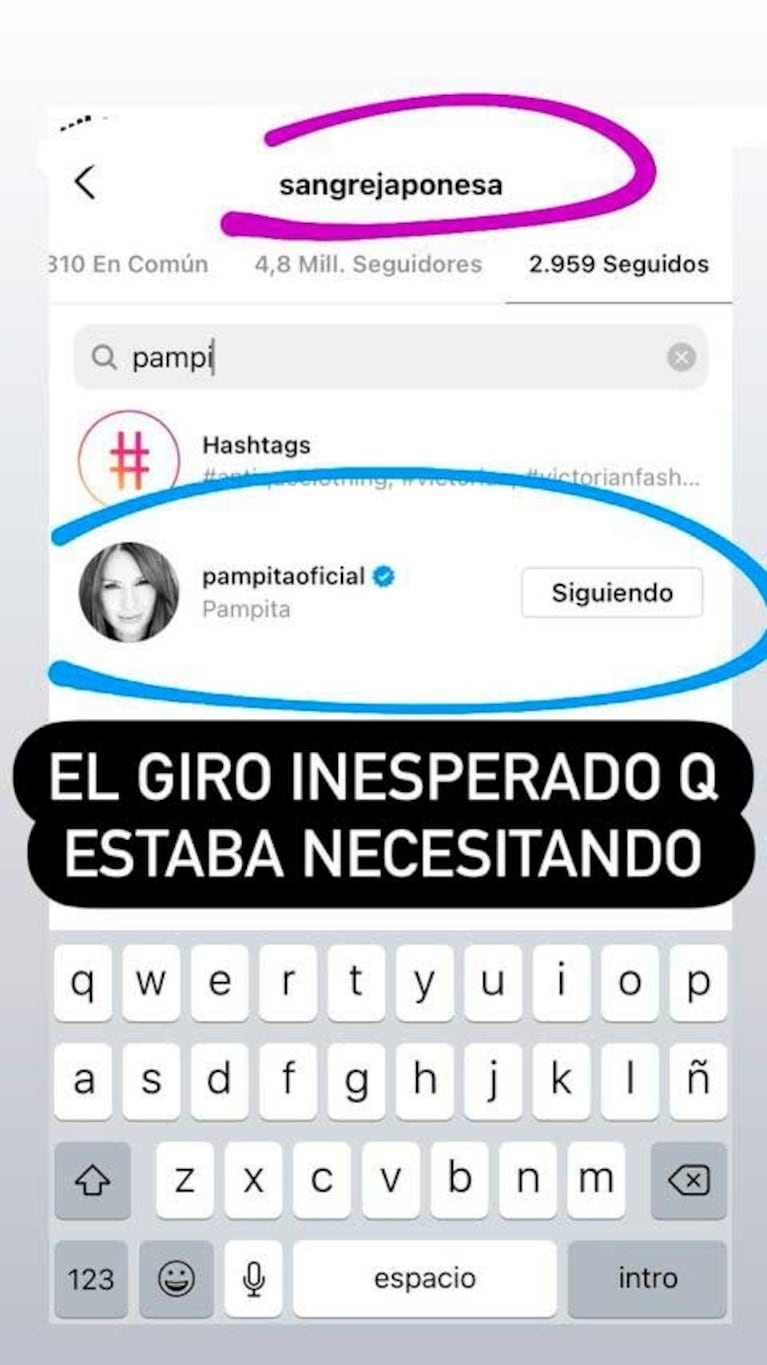 La China Suárez empezó a seguir a Pampita en las redes tras compartir el homenaje a Blanca