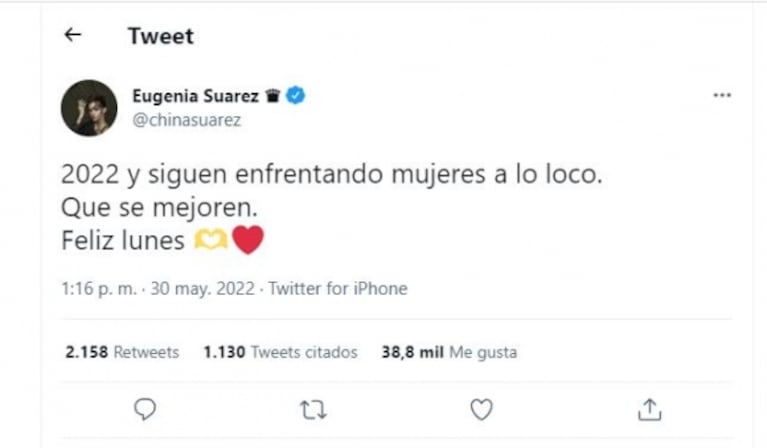 La China Suárez reaccionó al palito que le tiró María Becerra: “Siguen enfrentando mujeres”