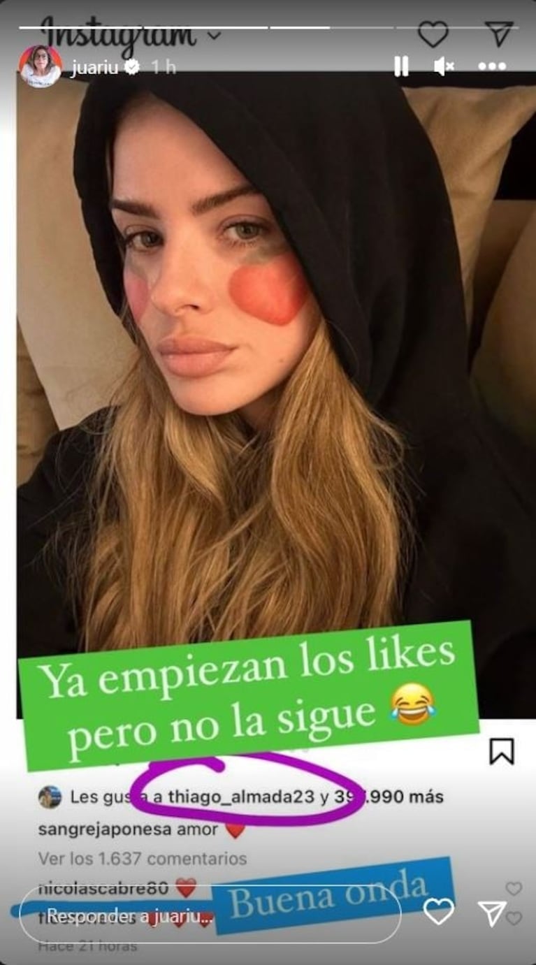 La China Suárez ya recibió likes de famosos en medio de su duelo por la separación con Rusherking