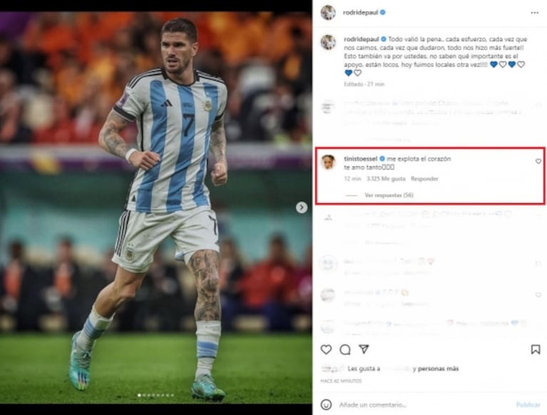 La declaración de amor de Tini Stoessel a Rodrigo de Paul tras la clasificación de Argentina a Semifinales en Qatar: "Me explota el corazón"