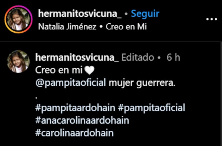 La dedicatoria del video que Pampita compartió de madrugada.