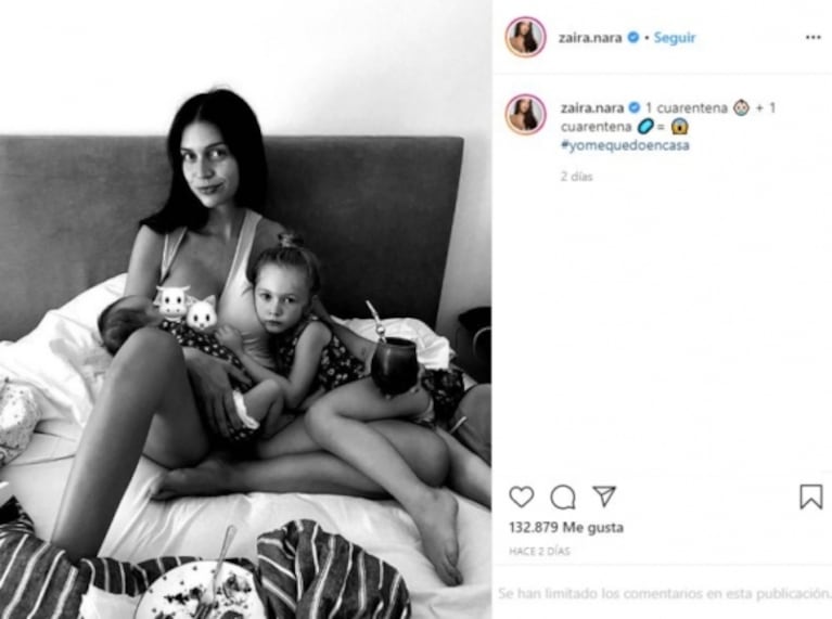 La dulce postal de Zaira Nara con sus hijos haciendo cuarentena: "Yo me quedo en casa"