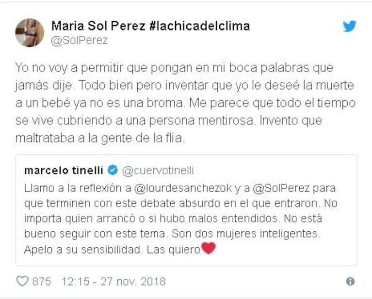 La dura respuesta de Sol Pérez a Marcelo Tinelli tras la polémica con Lourdes Sánchez