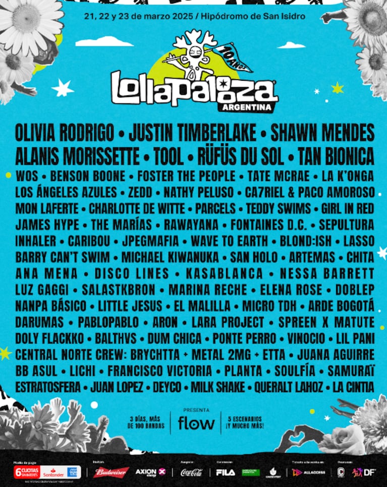 La edición 2025, presentada por FLOW, será el aniversario número diez del desembarco del #LollaAR.