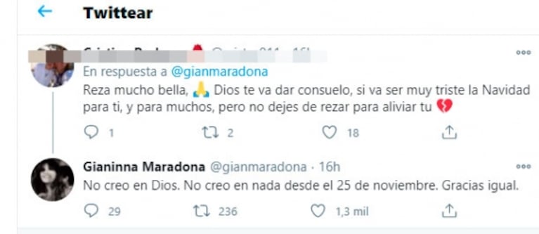 La estremecedora frase de Gianinna Maradona tras la muerte de Diego: "No creo en Dios; no creo en nada desde el 25 de noviembre"