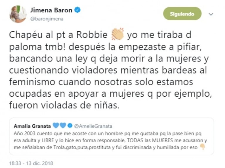 La filosa respuesta de Jimena Barón a Amalia Granata tras recordar su affaire con Robbie Williams