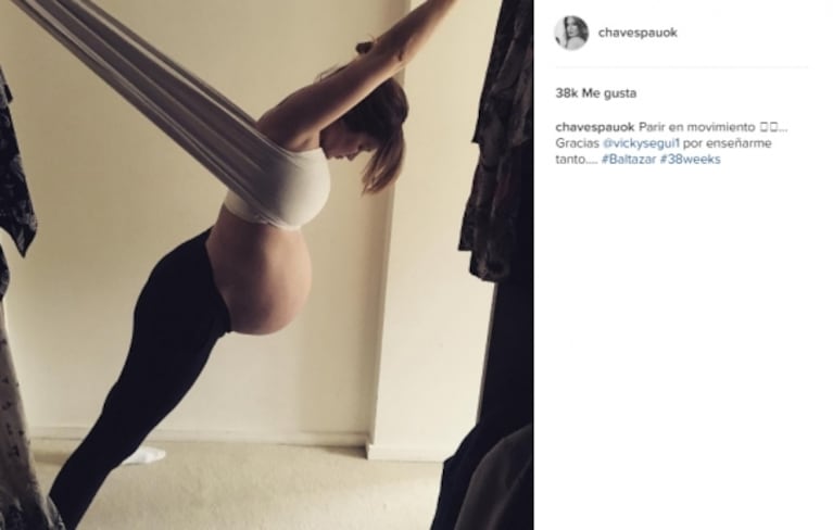 La foto de Paula Chaves preparándose para su parto "en movimiento": el cruce de la futura mamá con una seguidora 