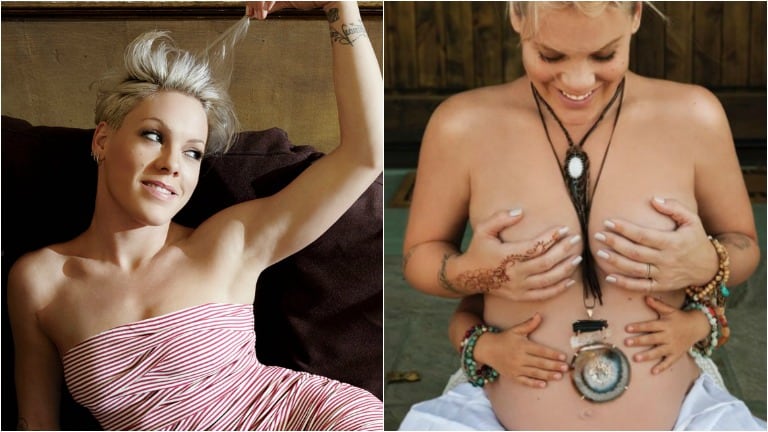 La foto de Pink embarazada haciendo topless junto a su hija que encendió la polémica. Foto: Instagram