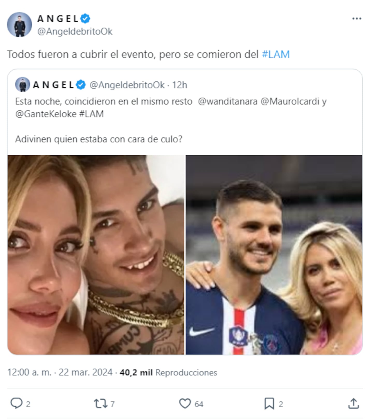 La foto del tenso encuentro entre Wanda Nara, Mauro y L-Gante: “Estaba con  cara de...” | Ciudad Magazine